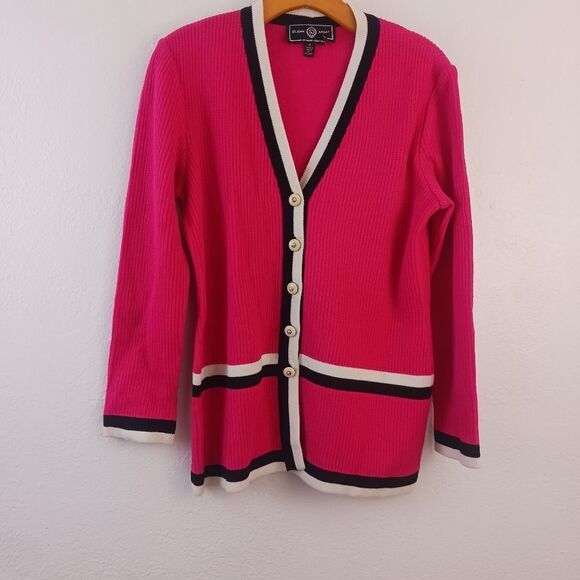 St. John Sport Marie Gray hot pink  Button Down Cardigan Sweate size P/2 - Picture 1 of 7